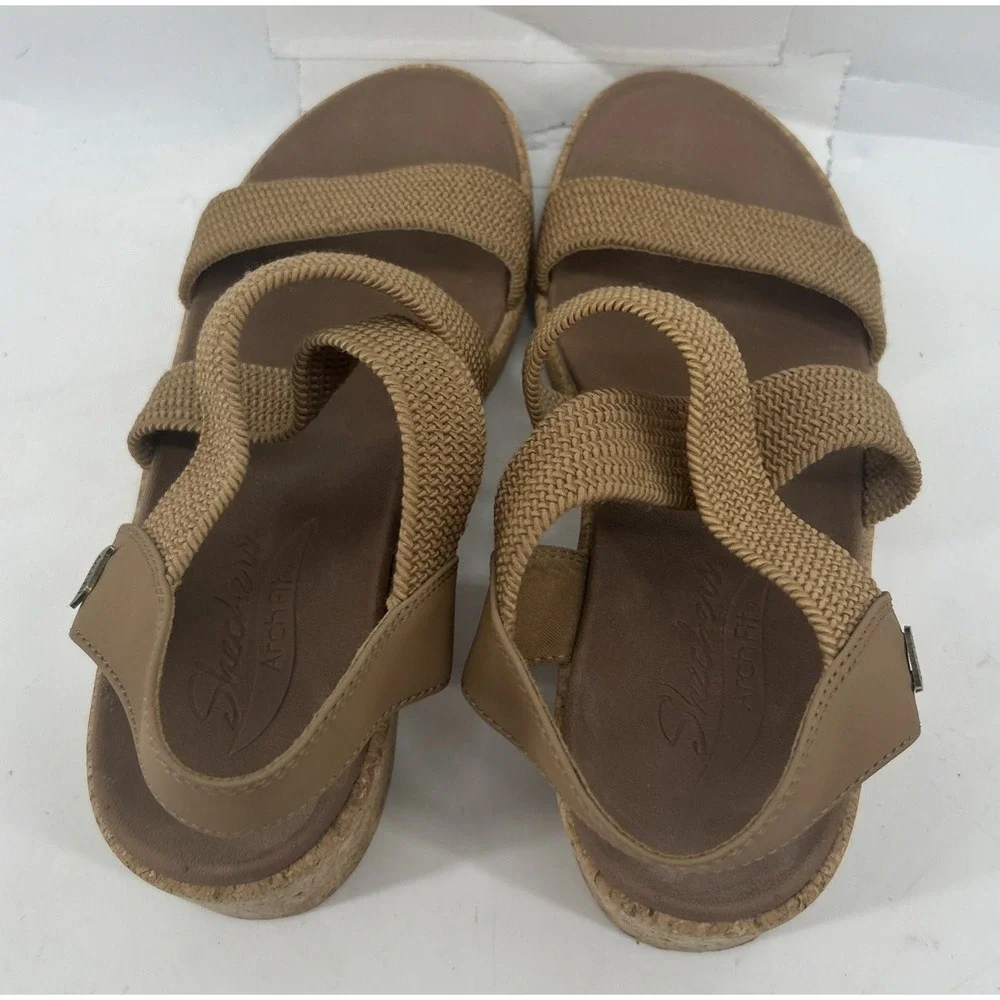 Skechers Arch Fit Beverlee Love Stays Wedge Sandals‎ Tan Women's Size 10